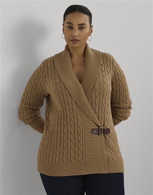 Se Lauren Ralph Lauren Gassed Cottonls Shawl Collar P/O Kvinde Classic Camel Sweaters Str 1X - hos Magasin ved Magasin