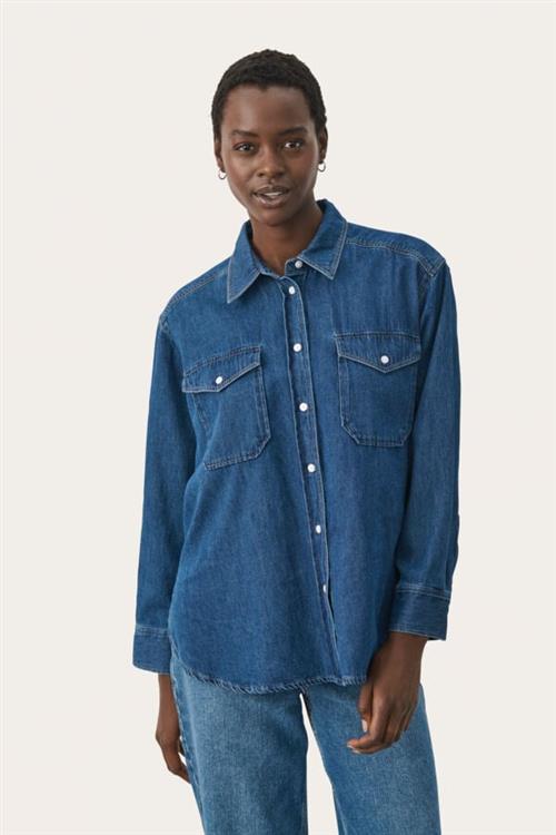 Se Part Two Collettepw SH Kvinde Medium Blue Denim Langærmede Skjorter Loose Fit Str 40 - hos Magasin ved Magasin