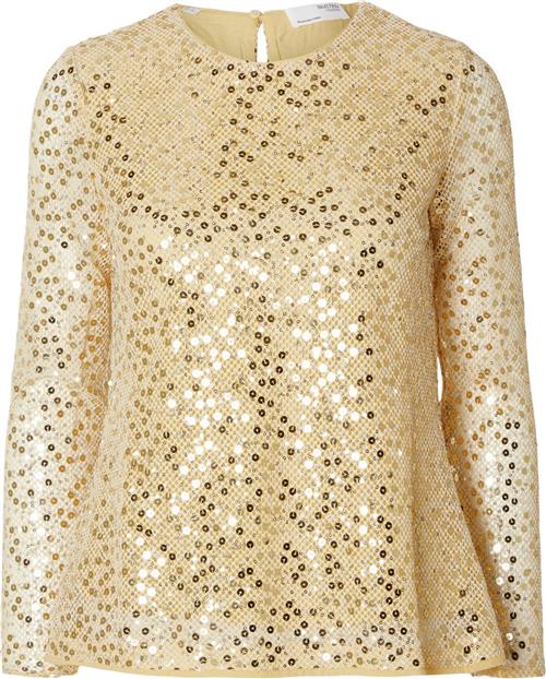 Selected Femme Slfnoel LS Sequins TOP EX Kvinde Guld Langærmede Bluser Str 42 - hos Magasin