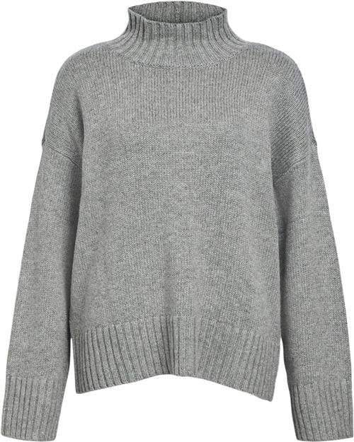 Object Objagnes LO LS H.Neck Knit Pullover Kvinde Medium Grey Melange Toppe Loose Fit Str XS - hos Magasin