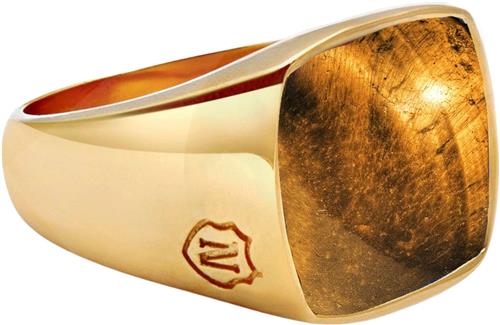 Nialaya Men's Gold Plated Signet Ring With Brown Tiger Eye 11 - Ringe hos Magasin