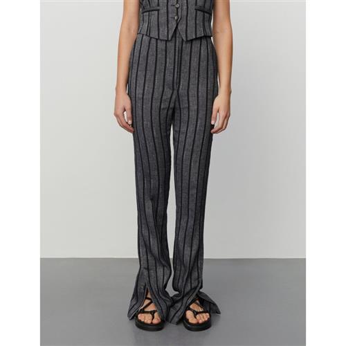 Se DAY Birger et Mikkelsen Ally Cotton Blend Stripe Kvinde Black Hørbukser Str 42 - hos Magasin ved Magasin