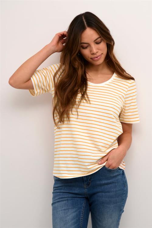 Culture Cudeia Oneck Tshirt Kvinde White/orange Stripe Kortærmede T-shirts Str XS - hos Magasin