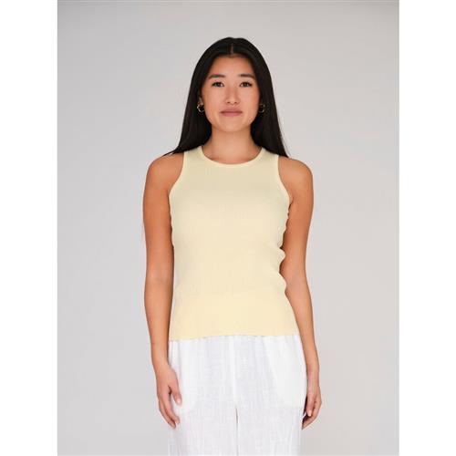 A-VIEW Rib Knit Tank top Kvinde Pale Yellow Sweaters Tight Fit Str L - hos Magasin