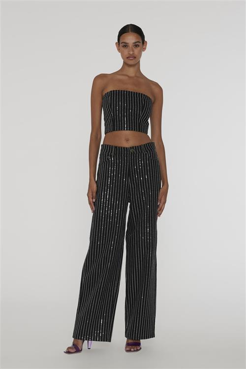 Se ROTATE Birger Christensen Sequin Twill Wide Pants Kvinde Black Wide Jeans Str 25 - hos Magasin ved Magasin