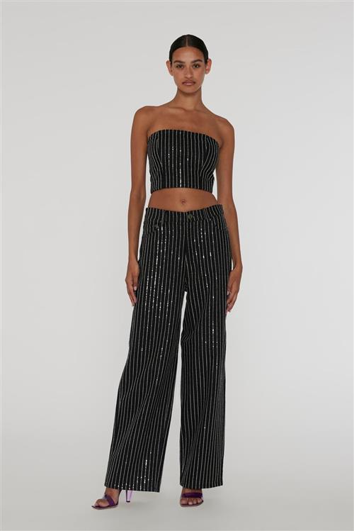 Se ROTATE Birger Christensen Sequin Twill Wide Pants Kvinde Black Wide Jeans Str 27 - hos Magasin ved Magasin