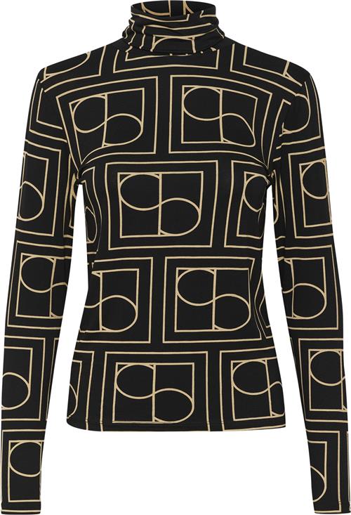 Soaked in Luxury Slhanadi Printed Rollneck LS Kvinde Black W Tiger´S Eye Jaquard Rullekraver Regular Fit Str M - hos Magasin