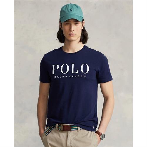 Polo Ralph Lauren Custom Slim Fit Logo Jersey Tshirt Mand Blå Kortærmede T-shirts Slim Fit Str S - Bomuld hos Magasin