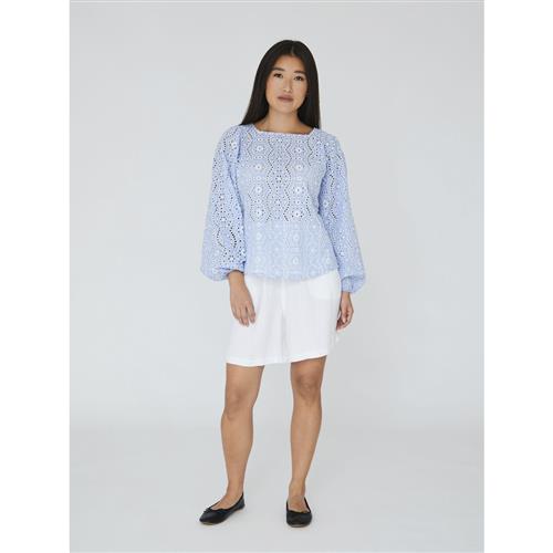 Se A-VIEW Karli Blouse Kvinde Blue/white Langærmede Bluser Str 36 - hos Magasin ved Magasin