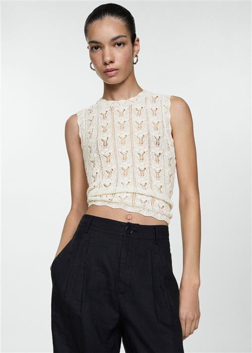 Se MANGO Crochet Knitted top Kvinde Natural White Toppe Str S - hos Magasin ved Magasin