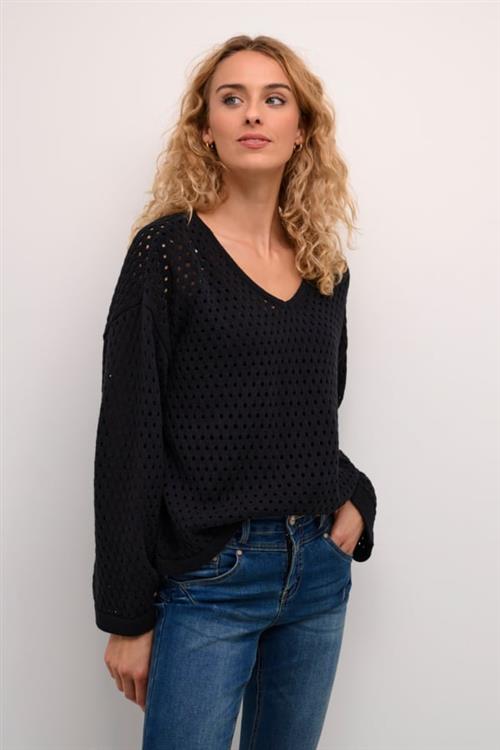 Cream Crwilow Knit Pullover Kvinde Pitch Black Sweaters Str M - hos Magasin