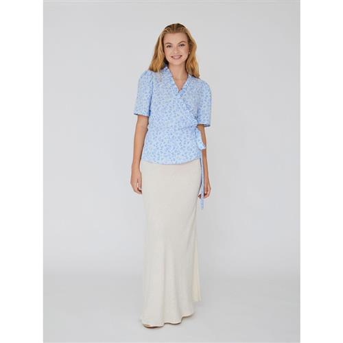 A-VIEW Peony Wrap Blouse Kvinde Sky Blue Kortærmede Bluser Str 34 - hos Magasin