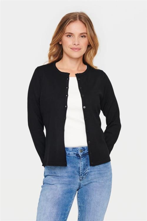 Se Saint Tropez Rneck Cardigan Kvinde Black Cardigans Regular Fit Str XS - hos Magasin ved Magasin