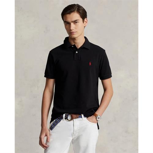 Polo Ralph Lauren Custom Slim Fit Mesh Polo Mand Sort/rød Kortærmede Poloer Str S - Bomuld hos Magasin