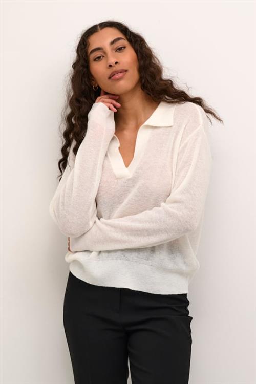 Soaked in Luxury Slnathe Polo Pullover LS Kvinde Whisper White Sweaters Regular Fit Str L - hos Magasin