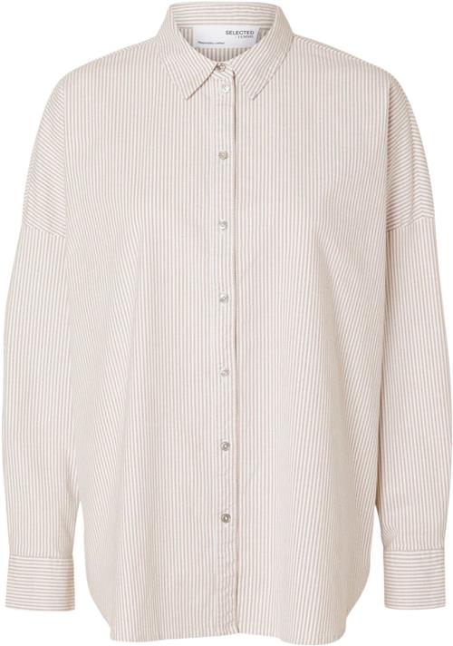 Selected Femme Slfnova LS Oxford Shirt Noos Kvinde Bright White/tobacco Langærmede Skjorter Regular Fit Str 38 - hos Magasin