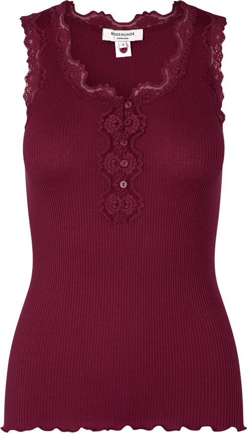 Rosemunde Silk top w/ Button & Lace Kvinde Maroon Red Toppe Str L - hos Magasin