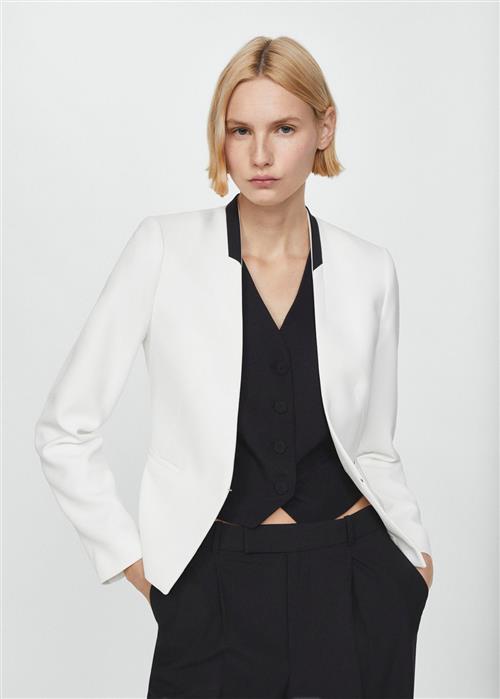 Se MANGO Contrasting Trims Blazer Kvinde White Blazere Str L - hos Magasin ved Magasin