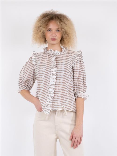 Neo Noir Chacha Graphic Blouse Kvinde Sand Kortærmede Bluser Str 42 - Viskose hos Magasin