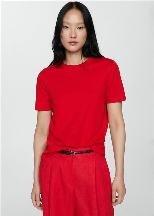 MANGO Shortsleeved Cotton T-shirt Kvinde Red Kortærmede T-shirts Str L - hos Magasin