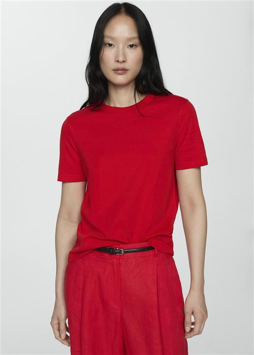 Se MANGO Shortsleeved Cotton T-shirt Kvinde Red Kortærmede T-shirts Str XL - hos Magasin ved Magasin