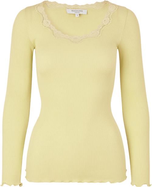 Rosemunde Silk Tshirt w/ Lace Kvinde Lemon Creme Kortærmede T-shirts Str XL - hos Magasin