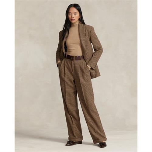 Polo Ralph Lauren Pleated Houndstooth Tweed Pant Kvinde Brun Bukser Med Smalle Ben Str 34 - Bomuld hos Magasin