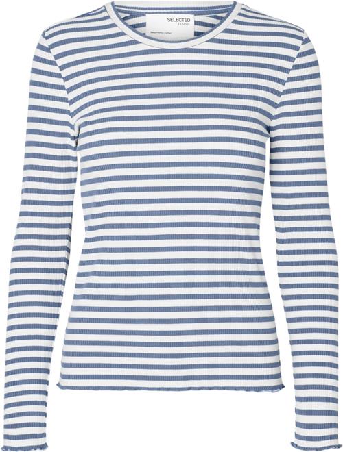 Se Selected Femme Slfanna LS Crew Neck TEE STR Noos Kvinde Endless Sky/w Snow White Stripes Langærmede T-shirts Regular Fit Str S - hos Magasin ved Magasin