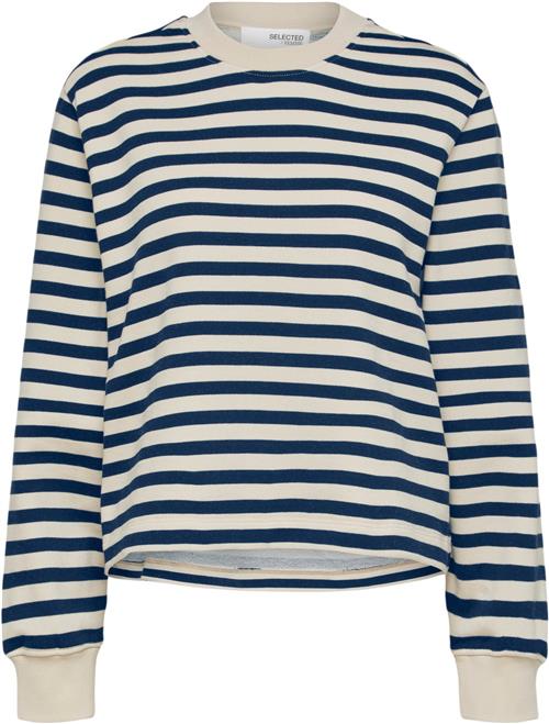 Selected Femme Slfelise LS Crew Neck Sweat B Kvinde Dark Sapphire/sandshell Stripes Langærmede Bluser Str S - hos Magasin