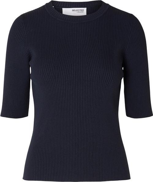 Se Selected Femme Slfmala 2/4 Knit Oneck Noos Kvinde Mørkeblå Kortærmet Strik Str XS - hos Magasin ved Magasin