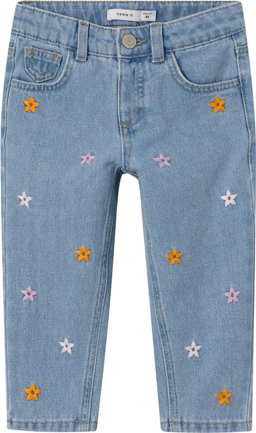 Name It Nmfbella MOM Jeans 1250te Noos Str 98 - Light Blue Denim/embroidery Jeans hos Magasin