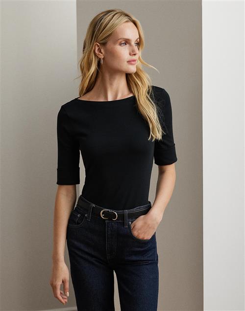 Lauren Ralph Lauren Cotton Boatneck Top Kvinde Sort Kortærmede T-shirts Str S - hos Magasin