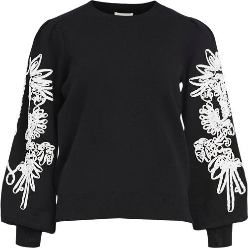 Se Object Objjoana L/S Knit Pullover REP Kvinde Black/white Sweaters Str XS - hos Magasin ved Magasin