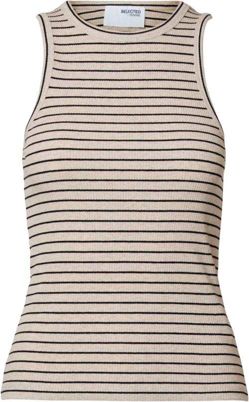 Selected Femme Slfanna Oneck Striped Tank TOP NOO Kvinde Oatmeal/w. Black Tanktoppe Str S - hos Magasin