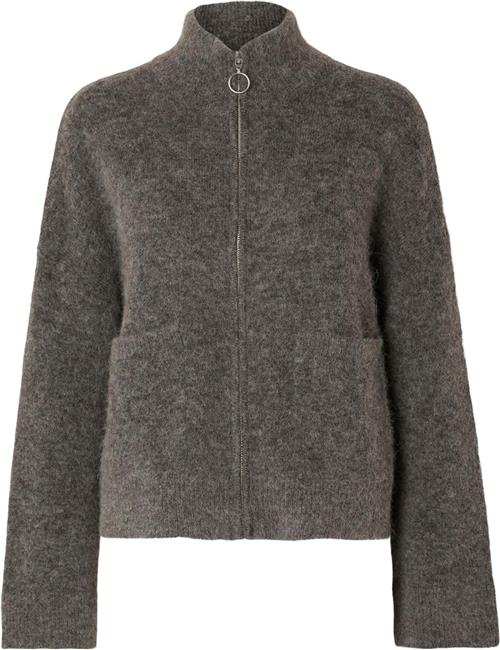 Selected Femme Slfsia RAS LS Knit Zipper Cardigan Kvinde Grå Cardigans Str XL - hos Magasin