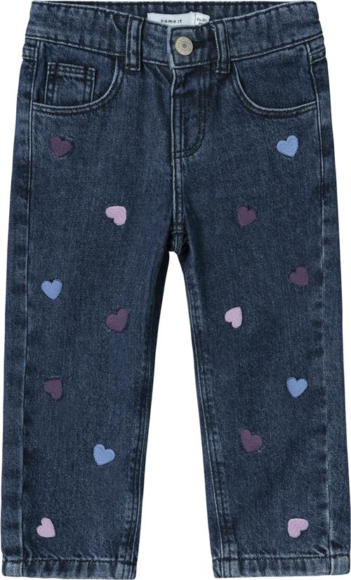 Name It Nmfbella MOM Jeans 3110be Noos Str 92 - Dark Blue Denim/heart Embroidery Bukser hos Magasin