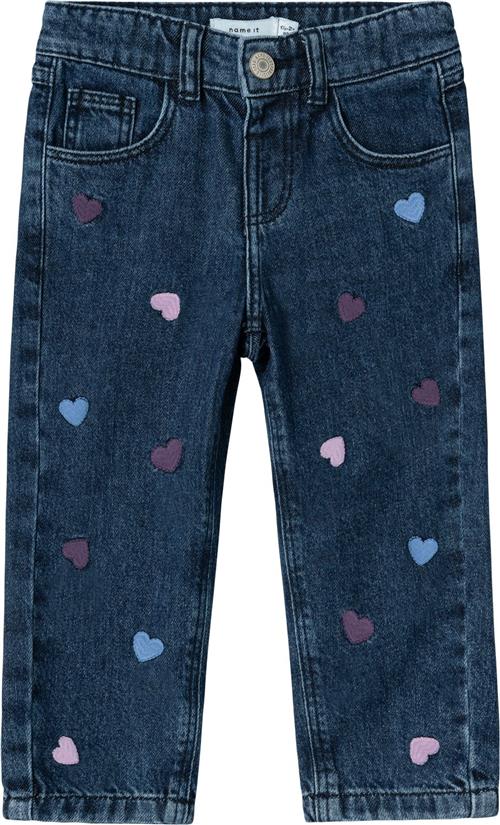 Name It Nmfbella MOM Jeans 3110be Noos Str 86 - Dark Blue Denim/heart Embroidery Bukser hos Magasin