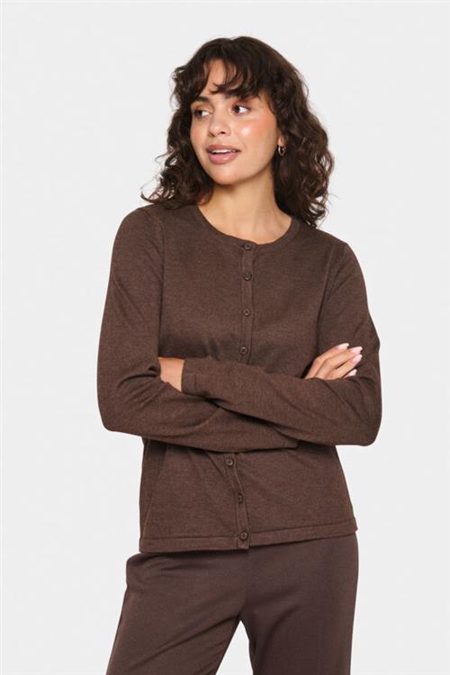 Saint Tropez A8661, Milasz Rneck Cardigan Kvinde Dark Oak Melange Cardigans Classic Fit Str L - hos Magasin