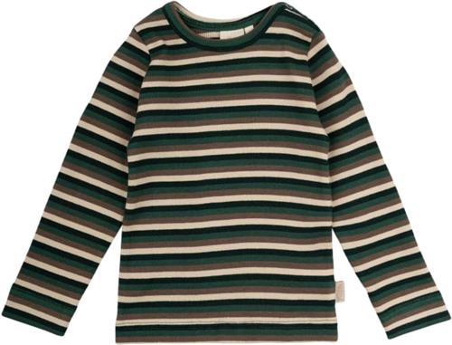 Se PETIT PIAO Tshirt L/S Modal Multi Striped Str 92 cm - Emerald Green Mul Langærmede T-shirts Bomuld hos Magasin ved Magasin