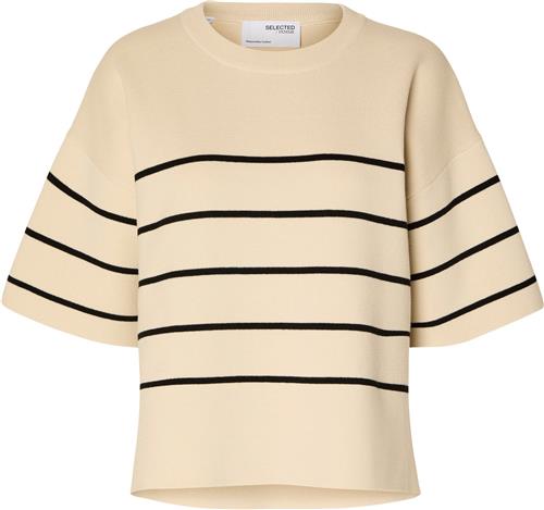 Selected Femme Slfliva 2/4 Knit Oneck Noos Kvinde Birch/black Kortærmet Strik Str XS - hos Magasin