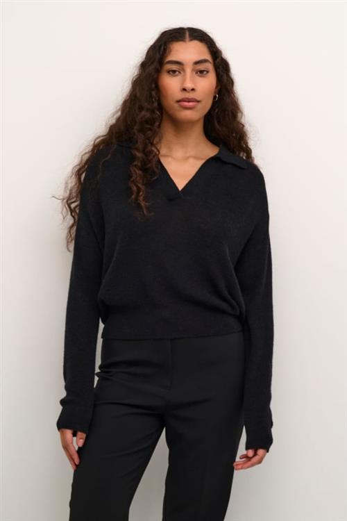 Soaked in Luxury Slnathe Polo Pullover LS Kvinde Black Sweaters Regular Fit Str L - hos Magasin