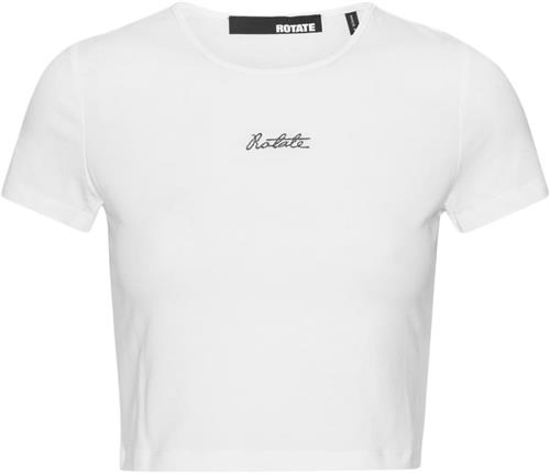 ROTATE Birger Christensen Logo Cropped Tshirt Kvinde Bright White Kortærmede T-shirts Str 46 - hos Magasin