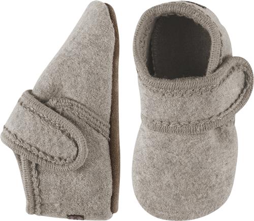 Melton Wool Slippers With Velcro Beige Melange Hjemmesko Str 23/24 - Uld hos Magasin