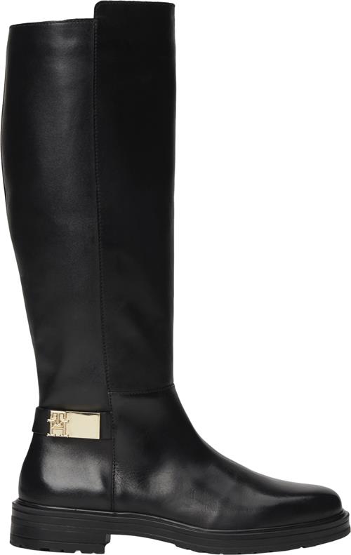 Se Tommy Hilfiger TH Logo Leather Long Boot Kvinde Black Langskaftede Støvler Str 41 - hos Magasin ved Magasin