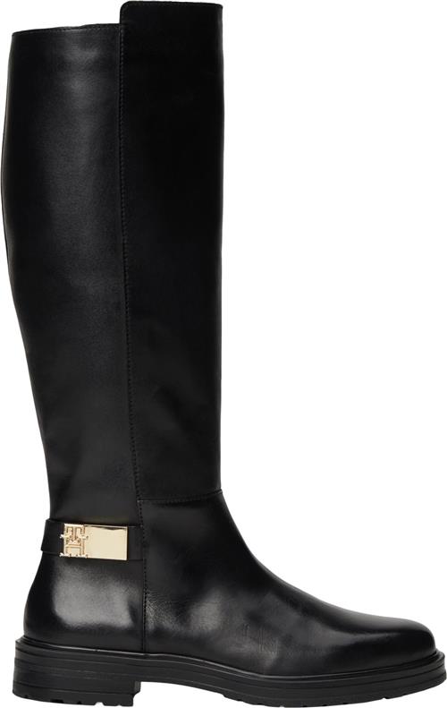 Se Tommy Hilfiger TH Logo Leather Long Boot Kvinde Black Langskaftede Støvler Str 42 - hos Magasin ved Magasin