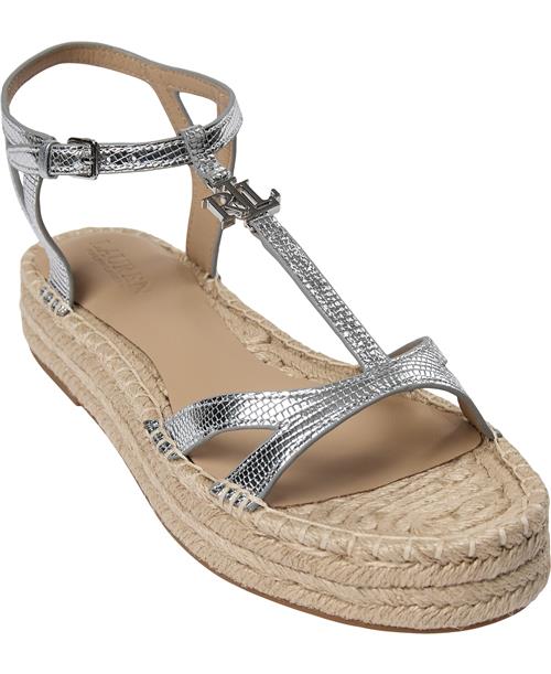 Se Lauren Ralph Lauren Mtlc Embsd Lizardpayton-es-flt Kvinde Polished Silver Espadrillos Str 37 - hos Magasin ved Magasin