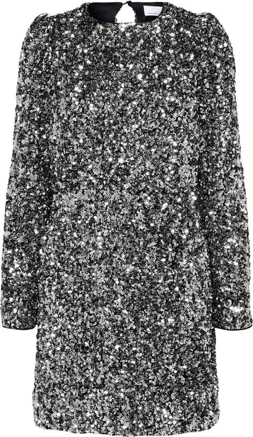 Selected Femme Slfcolyn LS Short Sequins Dress B Kvinde Silver Korte Kjoler Str 38 - hos Magasin