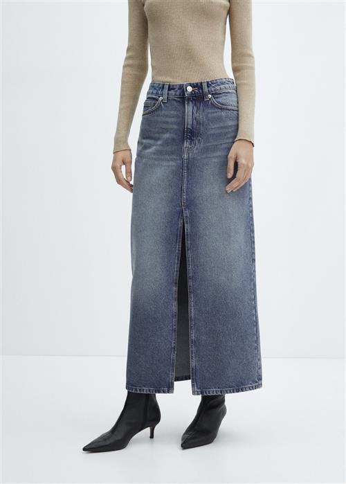 MANGO Long Denim Skirt Kvinde Open Blue Maxi Nederdele Str L Denim - hos Magasin