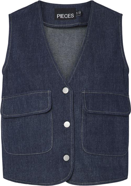 Pieces Pcfabia SL Vneck Denim Vest D2D FS Kvinde Blå Toppe Str XL Denim - hos Magasin