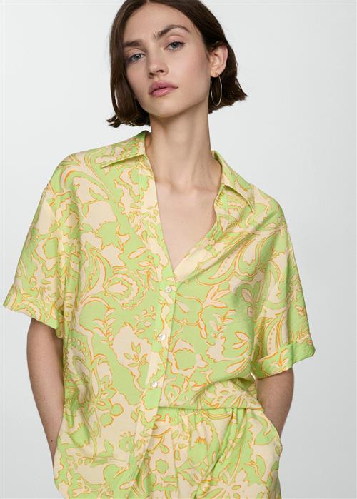 MANGO Printed Shortsleeved Shirt Kvinde Bright Yellow Kortærmede Skjorter Str XS - hos Magasin